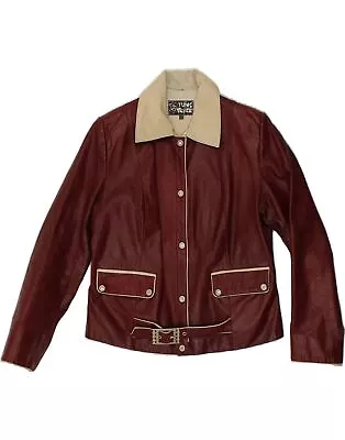 Buy VINTAGE Womens Leather Jacket UK 18 XL Burgundy Leather BG80 • 36.46£