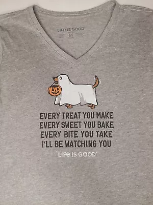 Buy Life Is Good Halloween Dog Ghost I'll Be Watching You Medium Crusher T-shirt • 19.25£