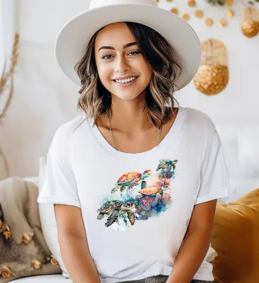Buy Cute Turtle Graphic Tee - Nature Lover's T-shirt - Unique Animal Print Shirt • 17£