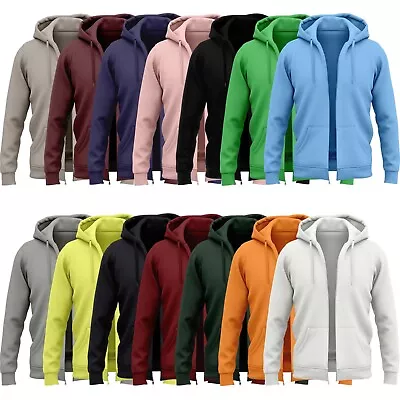 Buy Mens Zip Up Hoodies Polyester Plain Hooded Sweatshirt Fleece Jacket Hoody Top UK • 14.99£