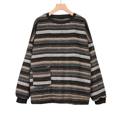 Buy Knitted Grandpa Sweater Striped 90's Clothing Boho Jumper Retro Grunge Aesthetic • 37.88£