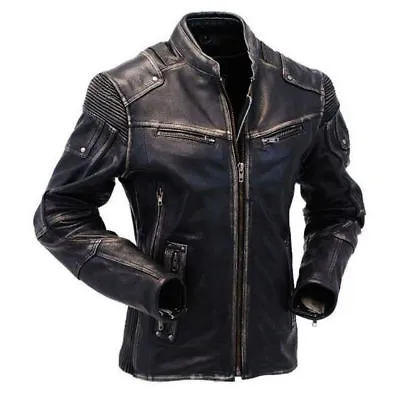 Buy Uk Men Cafe Racer Genuine Real Leather Black Vintage Biker Slim Fit Jacket • 85£