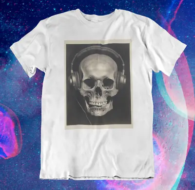 Buy Skull With Headphones T Shirt | Skeleton | Music | DJ | EDM | Rave | Retro • 12.95£