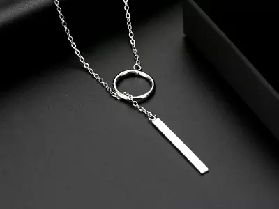 Buy Mens Womens Long Silver Chain Necklace Bar Pendant Trendy Simple Gift Jewellery • 2.99£