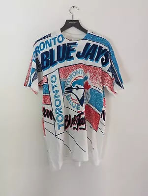 Buy Vintage 1990s Single Stitch Toronto Blue Jays Deadstock All Over Print Tshirt XL • 149.99£