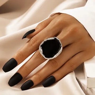 Buy Oil Big Joint Ring Gothic Jewelry Bohemian Black Stone Ring For Women Men Cha F3 • 4.69£