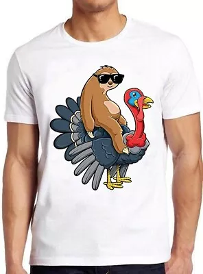 Buy Cute Sloth Riding Turkey Funny Thanksgiving Humor Funny Gift Tee T Shirt M921 • 6.35£