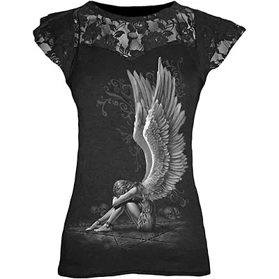 Buy SPIRAL DIRECT ENSLAVED ANGEL Lace Layered Viscose,Goth/Dark Wear/Gothic/Top/Tee • 18.98£