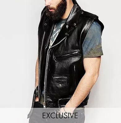 Buy Men Sleeveless Jacket Vest Waistcoat Leather Zara Brando/terminator Biker Retro • 124.99£
