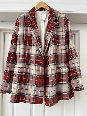 Buy H&M Red Tartan Check Lined Blazer Jacket Size 14 • 19.99£