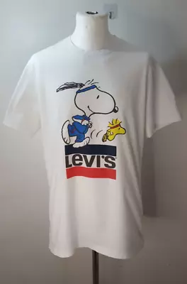 Buy Levis X Peanuts White Tee Shirt Snoopy Woodstock Mens Medium M 21  Pit To Pit • 24.99£