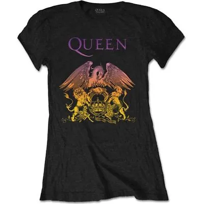 Buy Official Queen Gradient Crest Ladies Black T Shirt Queen Ladies Fitted Tee • 14.50£