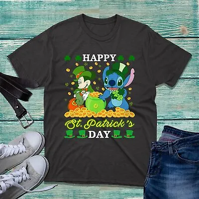Buy Happy St. Patrick's Day T-Shirt Mickey Mouse & Lilo & Stitch Gold Irish Top • 11.99£