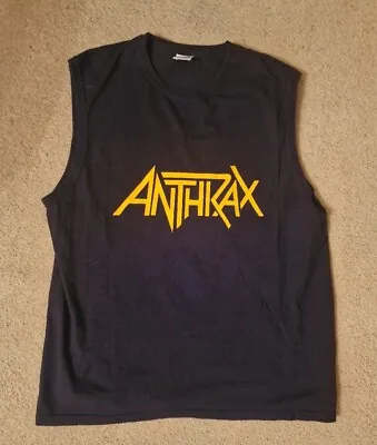 Buy Vintage 80s Metal Anthrax Sleeveless Muscle Tee Yellow Logo T Shirt • 22£