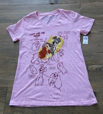 Buy NEW Disney Parks Disney Dogs Lady And The Tramp Pink Womens SM V Neck Tshirt • 16.32£