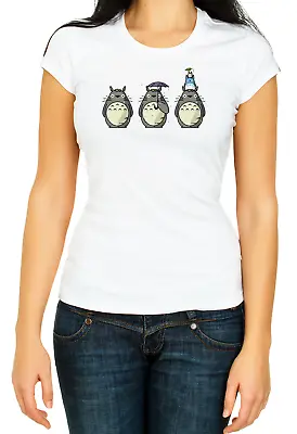 Buy My Neighbor Totoro Cartoon Character White Women's 3/4 Short Sleeve T-Shirt Z130 • 9.51£