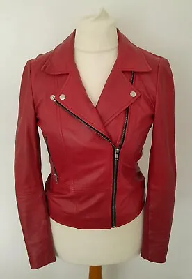 Buy YAS - Biker Style REAL LEATHER Jacket Racer RED Soft Comfy Size S 8 - STUNNING • 49.99£