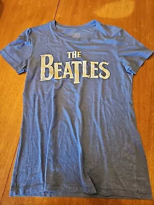 Buy OFFICIAL The Beatles MERCH Logo Shirt Heather Blue Woman's Size LARGE • 2.36£