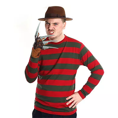 Buy Adult Halloween Dream Killer Fancy Dress Horror Movie Costume T-shirt Claw Hat • 16.99£