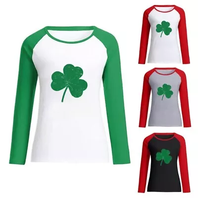 Buy Women Saint Patricks Day Raglan Long Sleeve Sweatshirt Shamrock T-Shirts • 10.90£