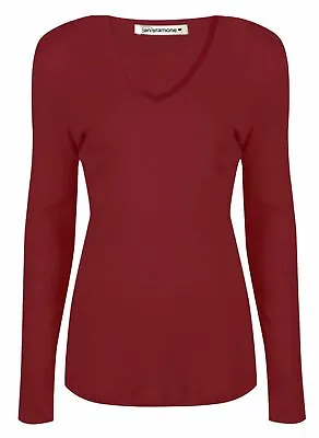 Buy Ladies V Neck Plain T-Shirt Long Sleeve Stretchy Slim Basic Jersey Casual Top • 8.02£
