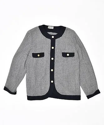 Buy DOMIZIA Womens 5 Button Blazer Jacket UK 16 Large Black Chevron Wool IV04 • 10.08£