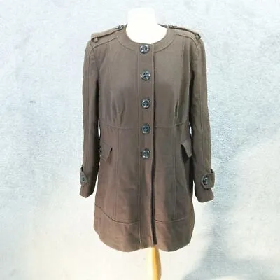 Buy Tu Brown Wooly Coat Jacket Button Up Vintage Shoulder Flare Uk 16 • 16.99£