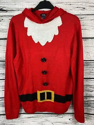 Buy Mens Large Jumper Christmas Santa Festive Hooded Long Sleeve Knit Red F&f S/n813 • 12.95£