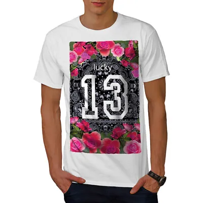 Buy Wellcoda Lucky 13 Mens T-shirt, Flower Graphic Design Printed Tee • 14.99£