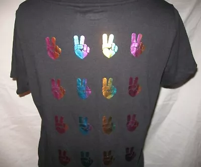 Buy NWT OLD NAVY Everywear Peace Sign Rainbow Iridescent Black Ladies T Shirt Top S • 12.30£