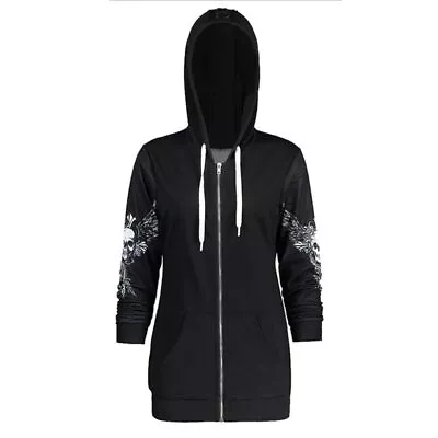 Buy Skull Hooded Gothic Hoodie Black Jacket Sweatshirt Women Coat Hoodies • 24.62£