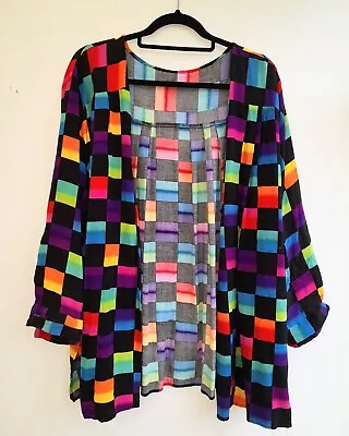 Buy Huge Oversized Rainbow Chequered Kimono Shirt Jacket Check Unusual Vintage • 55£
