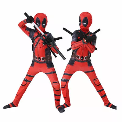 Buy Kids Boys Deadpool Movie Cosplay Costume Superhero Party Fancy Dress Up Bodysuit • 15.98£