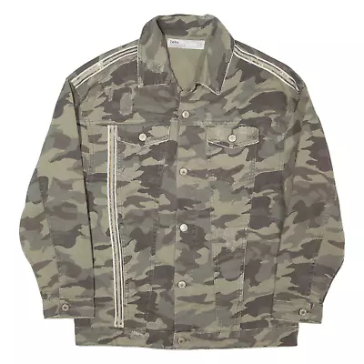 Buy ZARA Distressed Womens Denim Jacket Green Camouflage XS • 27.99£