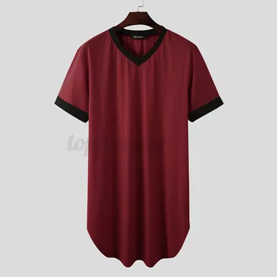 Buy INCERUN Men's Loose Nightshirt Short Sleeve V-Neck T Shirts Nightwear  • 14.20£