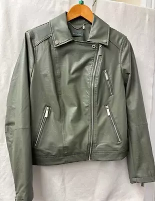 Buy RUTH LANGSFORD Green Faux-Leather Jacket UK 16 EU 44 Mock-Croc Print Biker • 34.99£