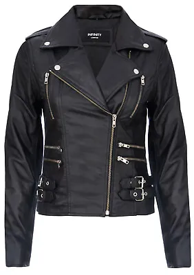 Buy Ladies Leather Biker Jacket Black 100% Lamb Nappa Classic Moto Gothic Jacket • 71.99£