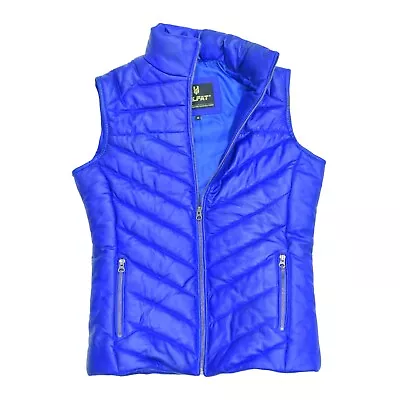 Buy Leather Puffer Vest For Women, Stylish Blue Quilted Outerwear Genuine Leather. • 95.55£