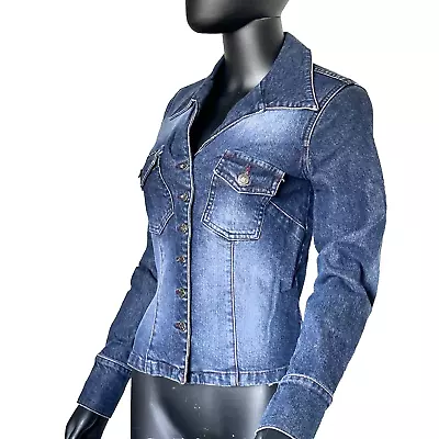 Buy Frankie B Jeans Jacket Stretch Y2K Denim Jacket Button Collared Size S Cotton • 79.79£