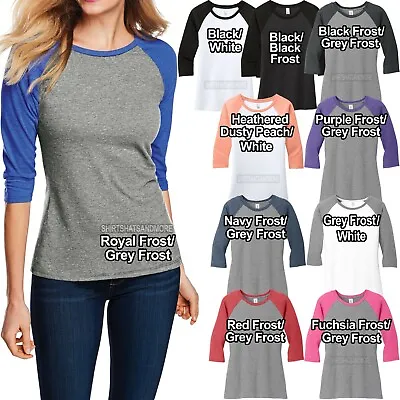 Buy Ladies Plus Size Raglan Tri Blend Baseball T-Shirt 3/4 Sleeve Womens XL 2X 3X 4X • 16.88£