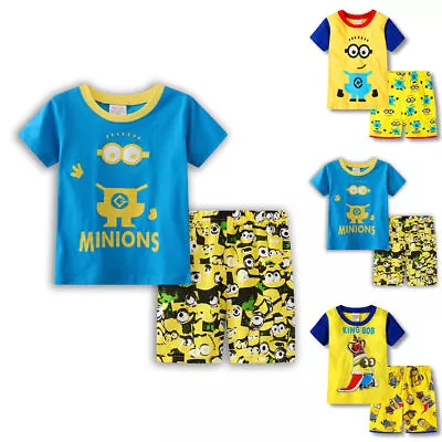 Buy Kids Boys Minions Summer Pajamas Lounge Sleepwear Nightwear T-shirts Shorts Sets • 6.79£
