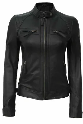 Buy Dimond Classic Biker Slim Fit Women's Cafe Racer Real Leather Motorcycle Jacket • 139.14£