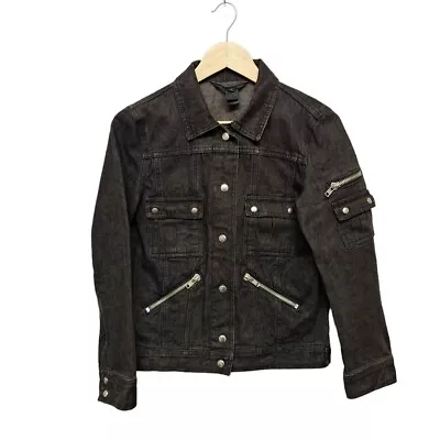 Buy Marc Jacobs Washed Black Denim Jacket Zip Pockets Gothic Size Small • 4.99£