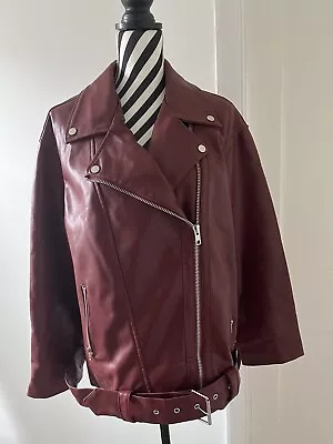 Buy Asos Biker Jacket Size 8 / 10 Oversized Faux Leather Burgundy • 18£