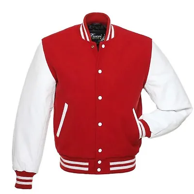 Buy Black/Red/Grey/Blue Wool Varsity Jackets Letterman Bomber Real Pure Leather Arms • 99£
