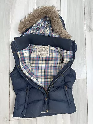 Buy Ladies Jack Wills Navy Padded Gilet With Detachable Faux Fur Hood  - Size 10. • 16£