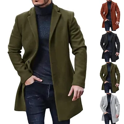 Buy Mens Winter Warm Formal Trench Coat Long Jacket Smart Work Outwear Overcoat UK • 9.69£