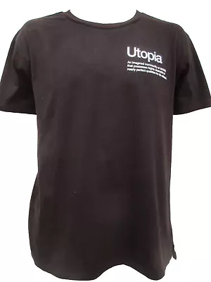 Buy Bershka - Mens T-shirt Size XL - Black With White Textured Utopia Motif • 5.95£