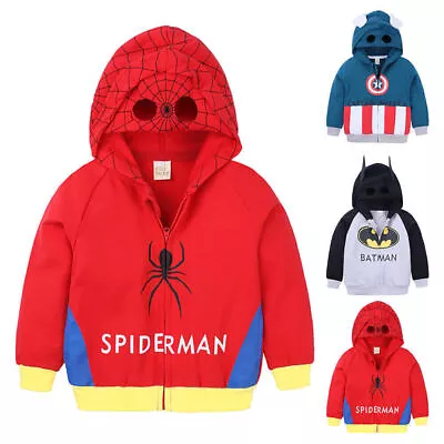 Buy - Kids Boys Superhero Hoodie Coat Hooded Jacket Sweatshirt Tops Zip Up Outerwear • 13.46£