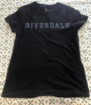 Buy Black T-Shirt With Blue Riverdale Logo UK Size 6-8 XS 100% Cotton • 5£